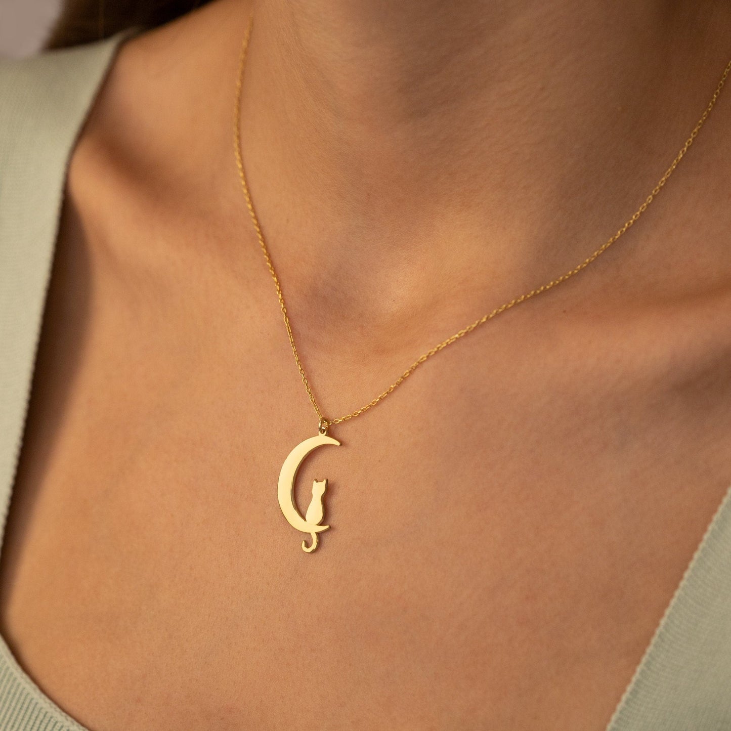 925 Ayar Gümüş Kedi Ay Kolye