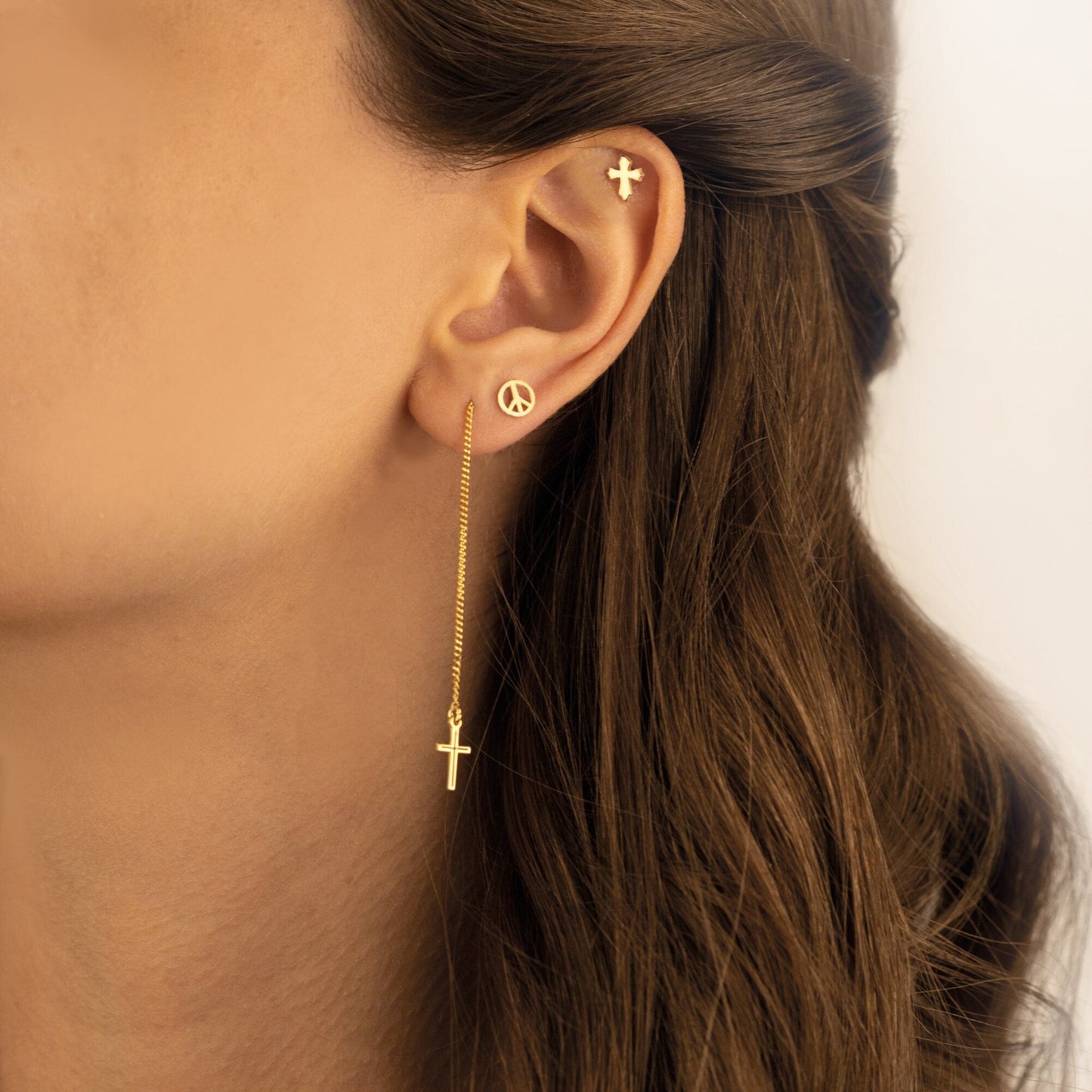 925 Sterling Silver Threader Cross Earrings