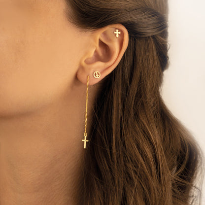 925 Sterling Silver Threader Cross Earrings
