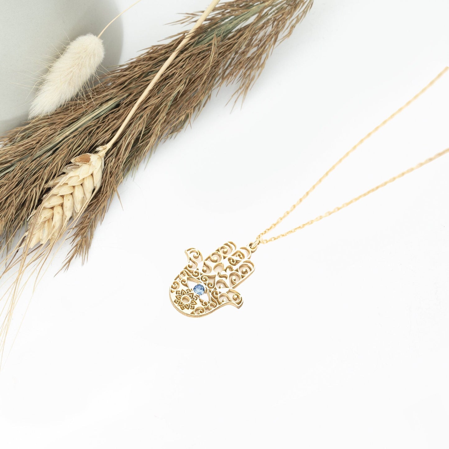 925 Sterling Silver Hand of Fatima With Birthstones Necklace