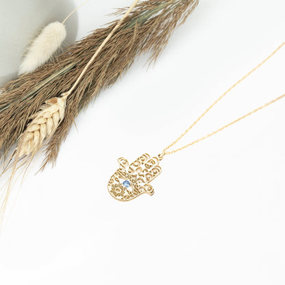 925 Sterling Silver Hand of Fatima With Birthstones Necklace