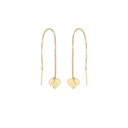 925 Sterling Silver Yarn Heart Cross Earrings