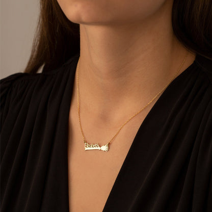925 Sterling Silver Personalized Name and Broom Necklace