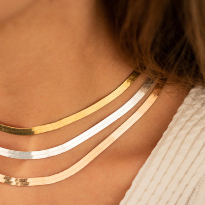 925 Sterling Silver Snake Layered Herringbone Chain Necklace