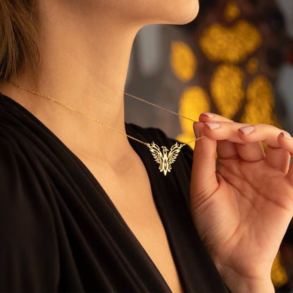 925 Sterling Silver Unique Phoenix and Initial Gold Necklace