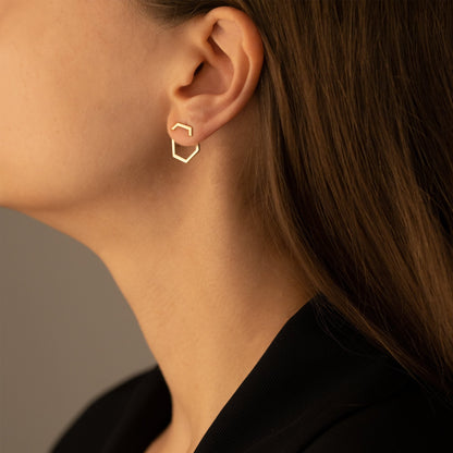 925 Sterling Silver Hexagon Ear Jacket Earrings