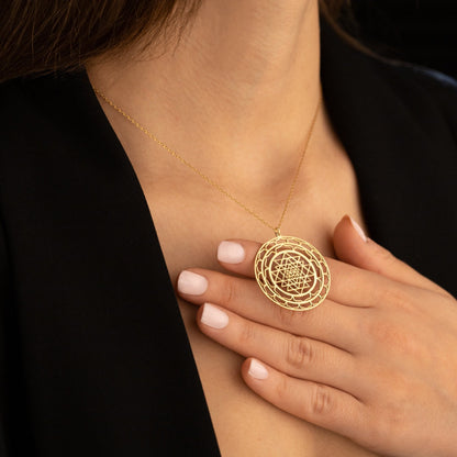 925 Sterling Silver Sacred Geometry Necklace - Sri Yantra