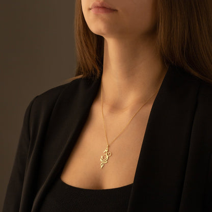 925 Sterling Silver Gold Yoga Breathe Necklace - Buddhist Symbol Necklace