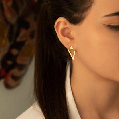 14K Solid Gold Upright Triangle Earrings
