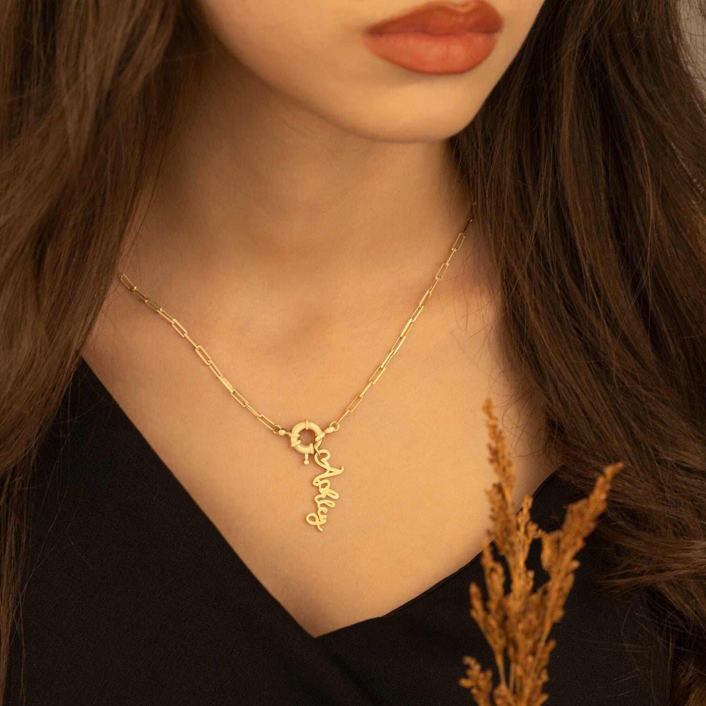 925 Sterling Silver Paperclip Chain Necklace With Initial or Name