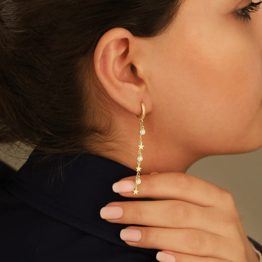 925 Sterling Silver Threader Star Hoop Earrings