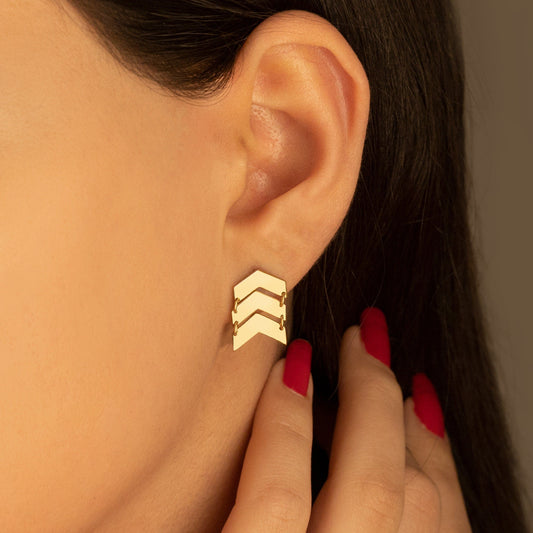 925 Sterling Silver Three Row Chevron Arrow Earrings