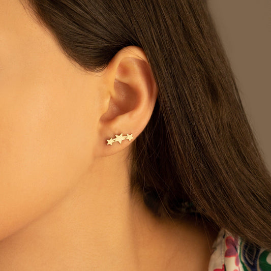 925 Sterling Silver Minimalist Star Climber Earrings
