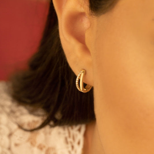 925 Sterling Silver Two Row Split Hoop Earrings