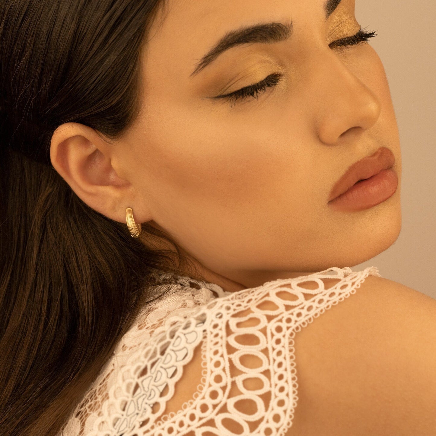 925 Sterling Silver Ribbed Link Huggie Hoop Earrings