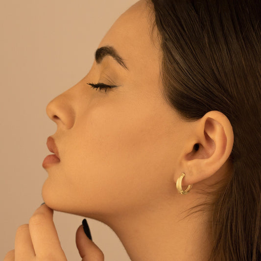 925 Sterling Silver Ribbed Link Huggie Hoop Earrings