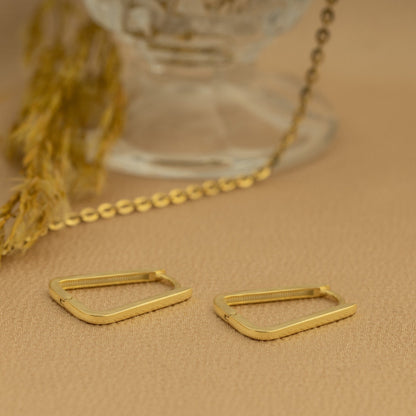 925 Sterling Silver Rectangle Hoop Earrings Huggie