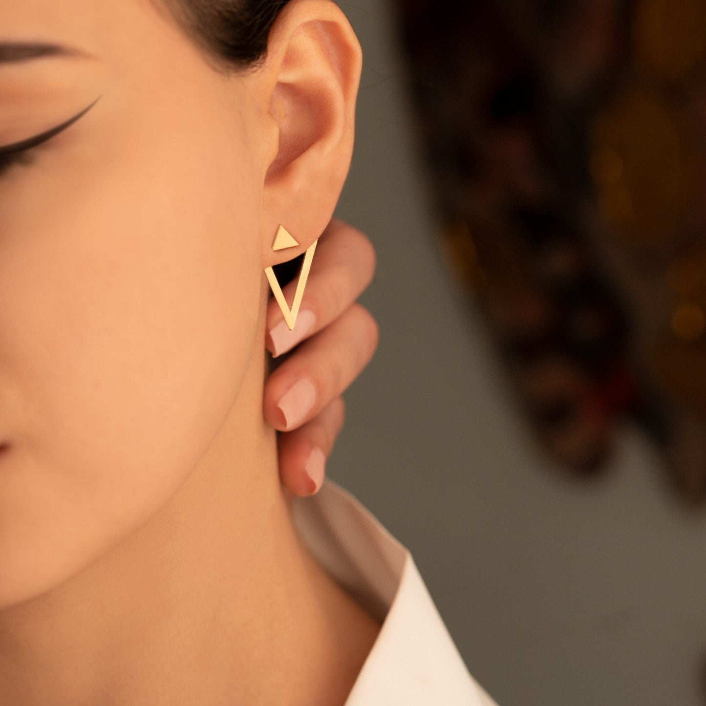 14K Solid Gold Upright Triangle Earrings