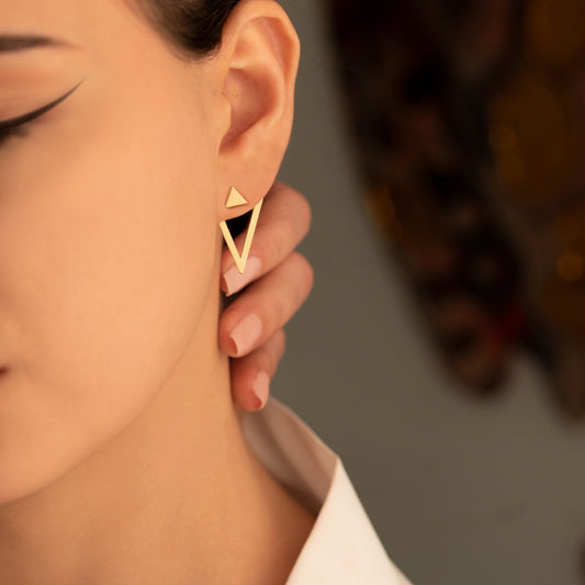 14K Solid Gold Upright Triangle Earrings