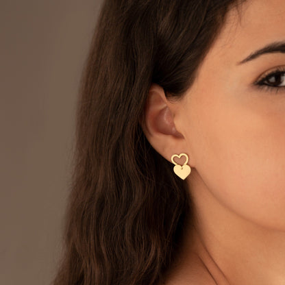 925 Sterling Silver Double Heart Drop Earrings
