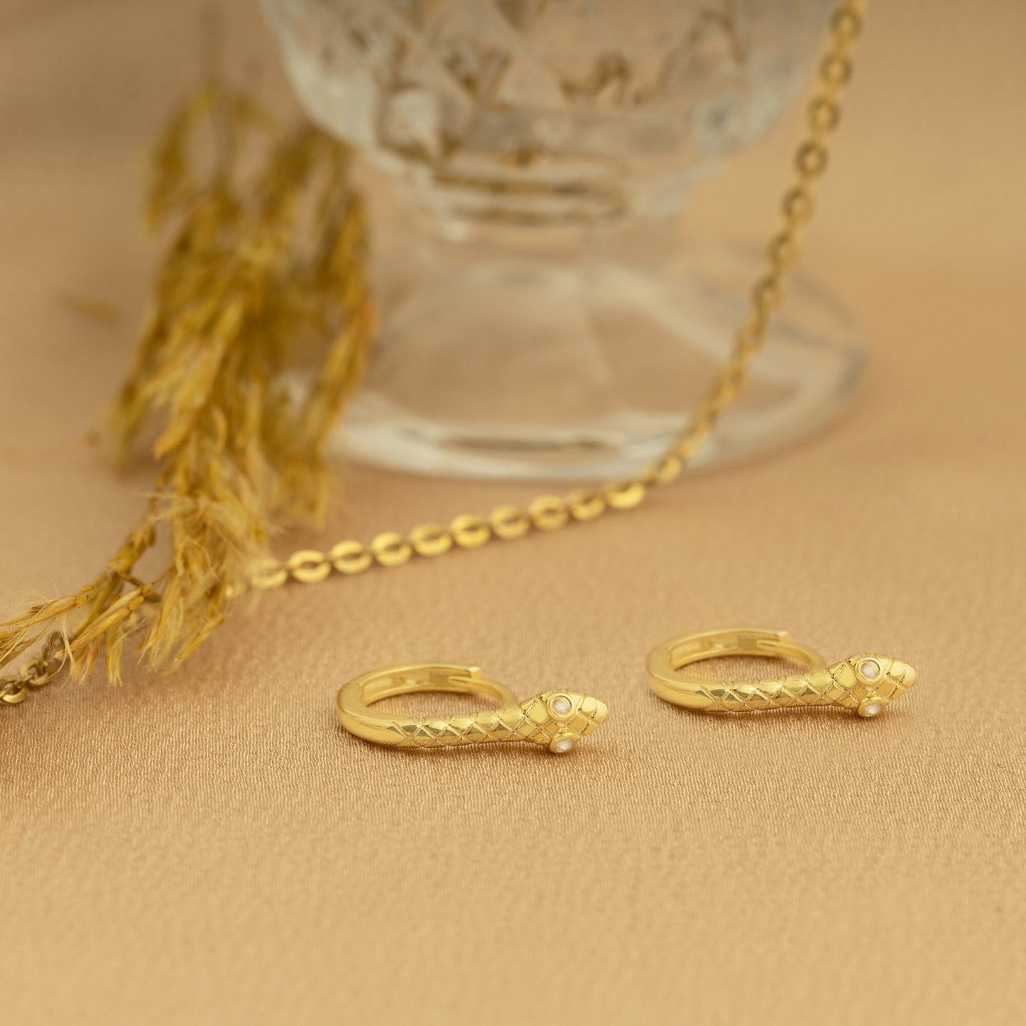 925 Sterling Silver Diamond Eye Snake Hoop Earrings