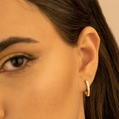 925 Sterling Silver Diamond Pave V Shaped Hoop Earrings