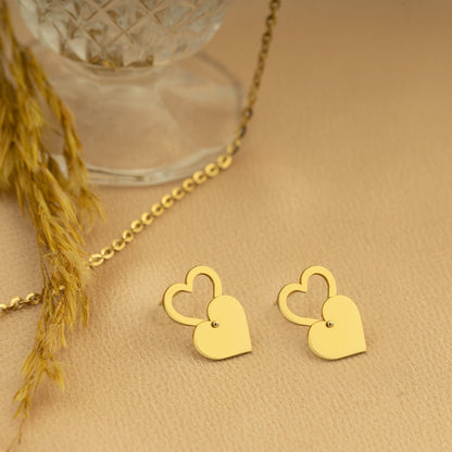 925 Sterling Silver Double Heart Drop Earrings