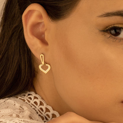 925 Sterling Silver Diamond Heart Dangle Hoop Earrings