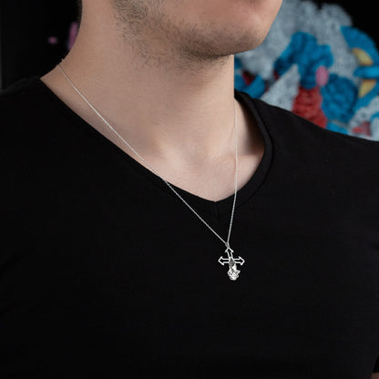 925 Sterling Silver Praying Hands Crucifix Necklace