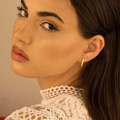 925 Sterling Silver Diamond Pave V Shaped Hoop Earrings