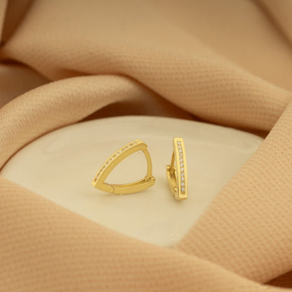 925 Sterling Silver Diamond Pave V Shaped Hoop Earrings