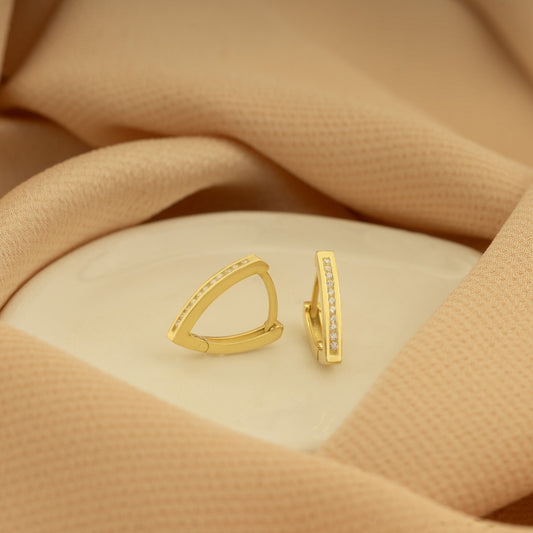 925 Sterling Silver Diamond Pave V Shaped Hoop Earrings