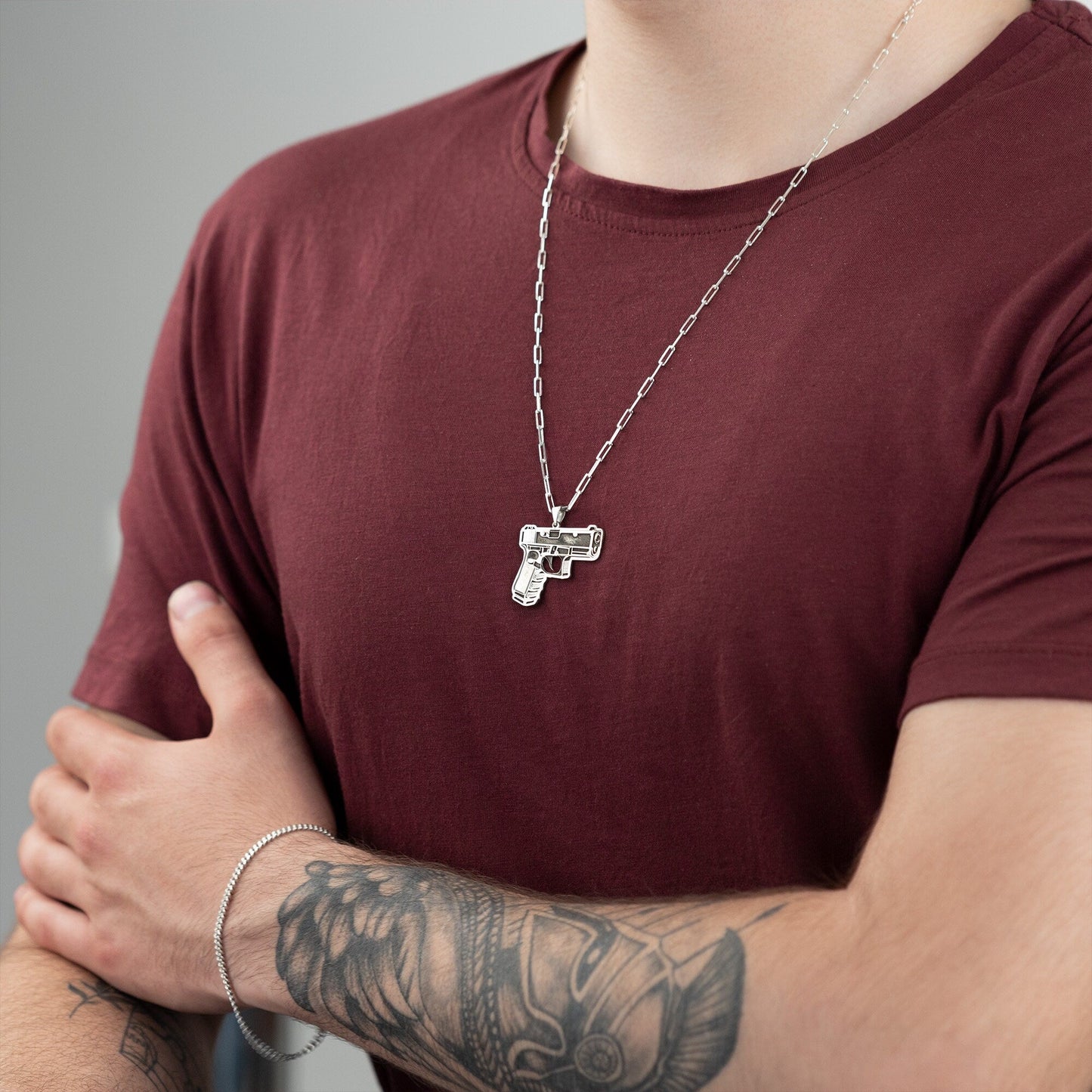 925 Sterling Silver Hand Gun Necklace