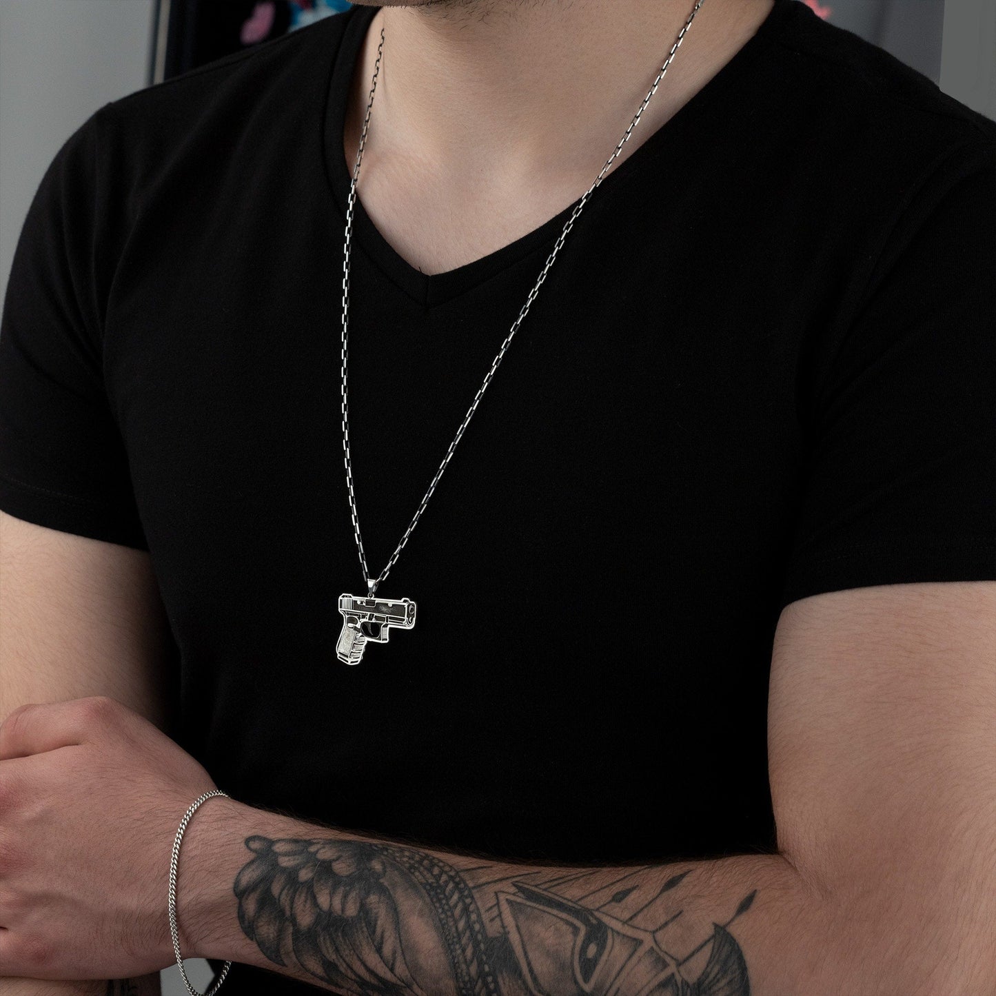 925 Sterling Silver Gun Necklace