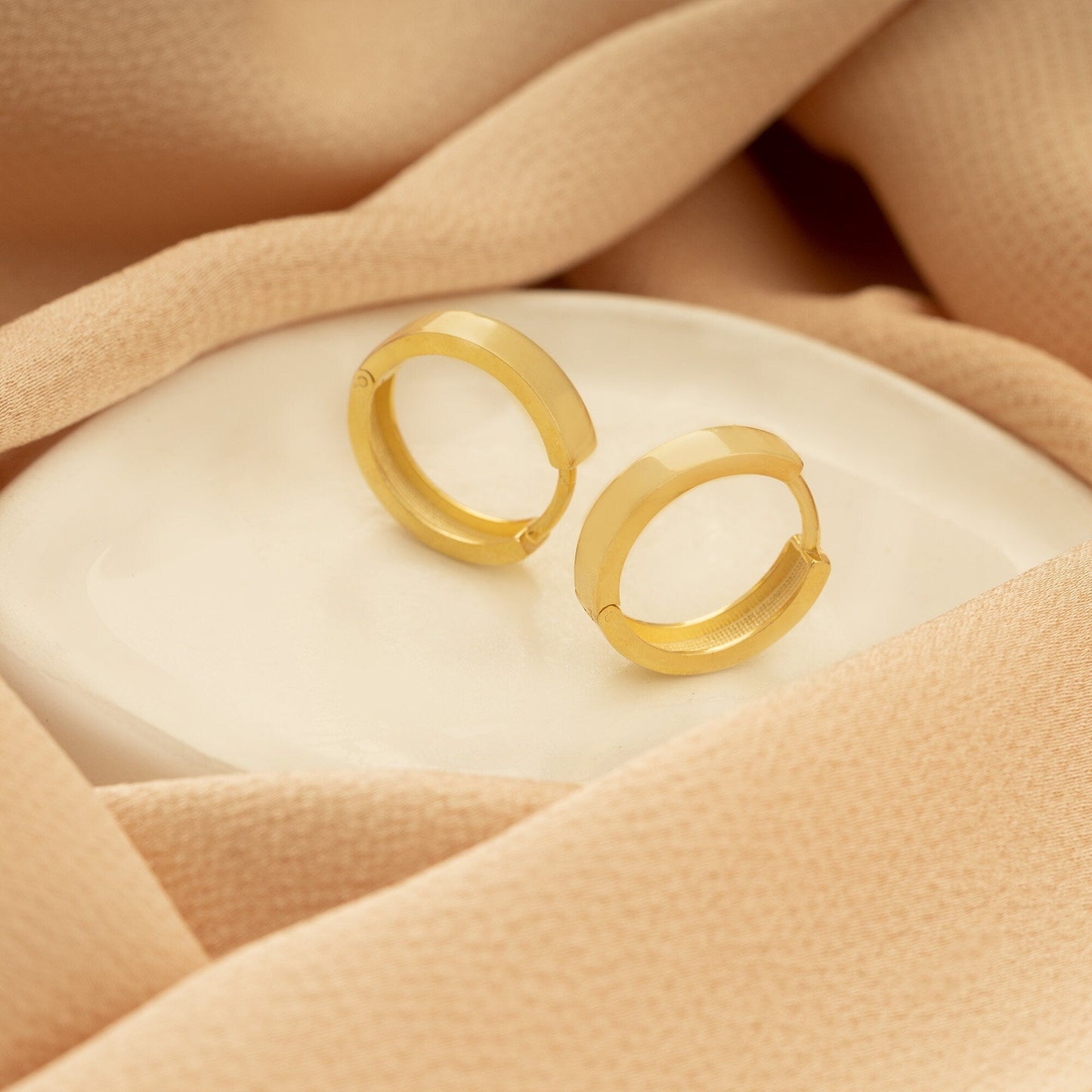 925 Sterling Silver Thick Hoop Huggie Earrings