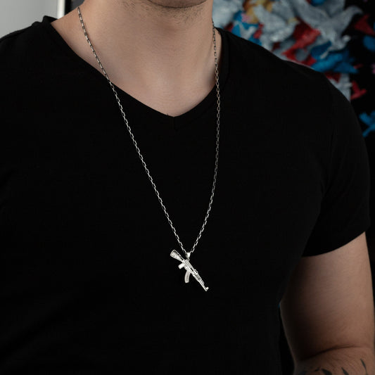 925 Sterling Silver Oxidized Chain Kalashnikov Necklace