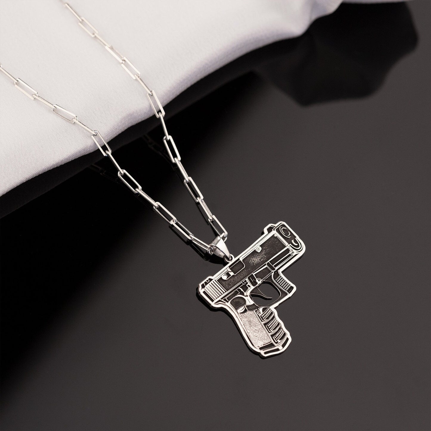 925 Sterling Silver Hand Gun Necklace