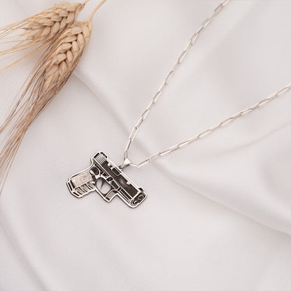 925 Sterling Silver Hand Gun Necklace