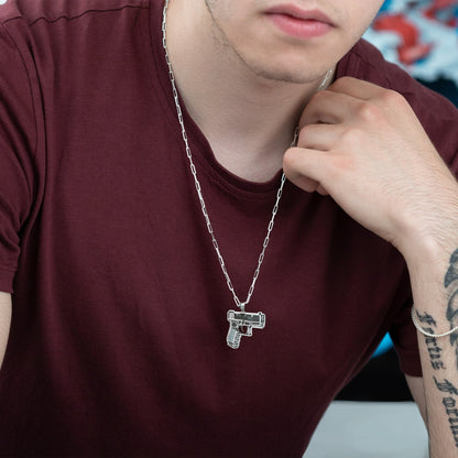 925 Sterling Silver Hand Gun Necklace