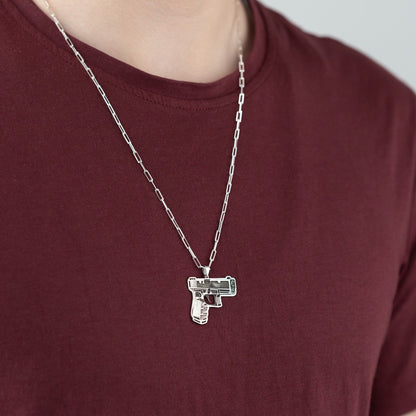 925 Sterling Silver Hand Gun Necklace