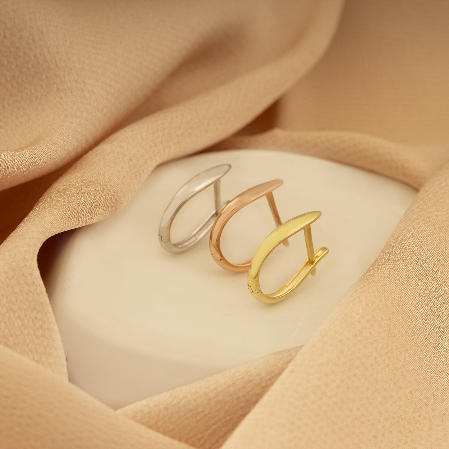 925 Sterling Silver Oval Hoop Earrings Huggie
