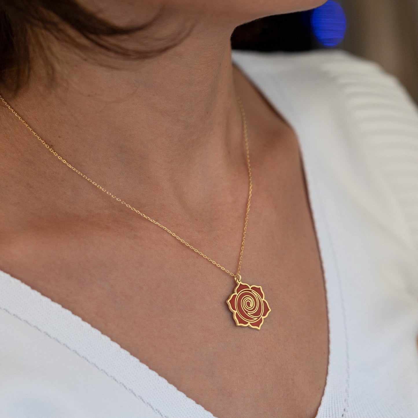 925 Sterling Silver Enamel Red Rose Necklace