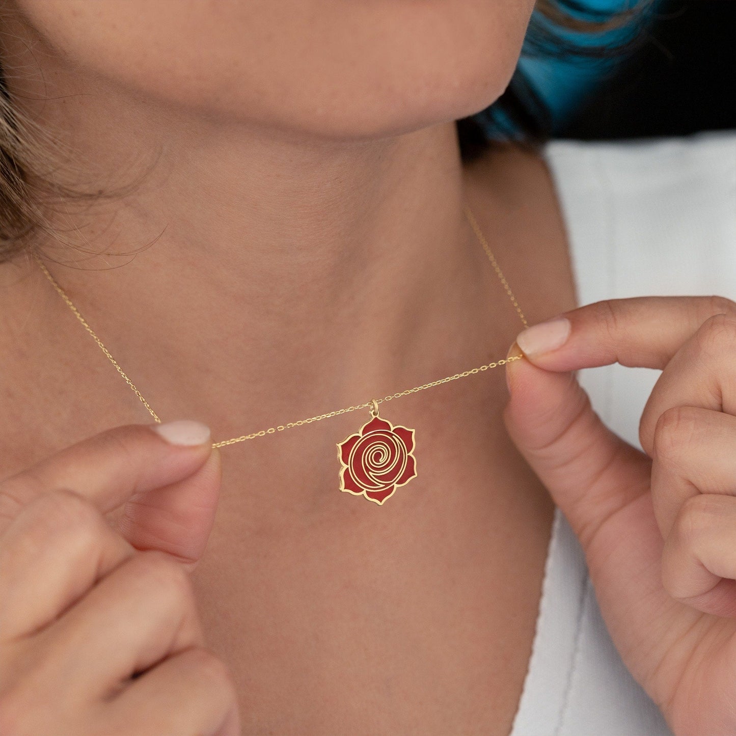 925 Sterling Silver Enamel Red Rose Necklace