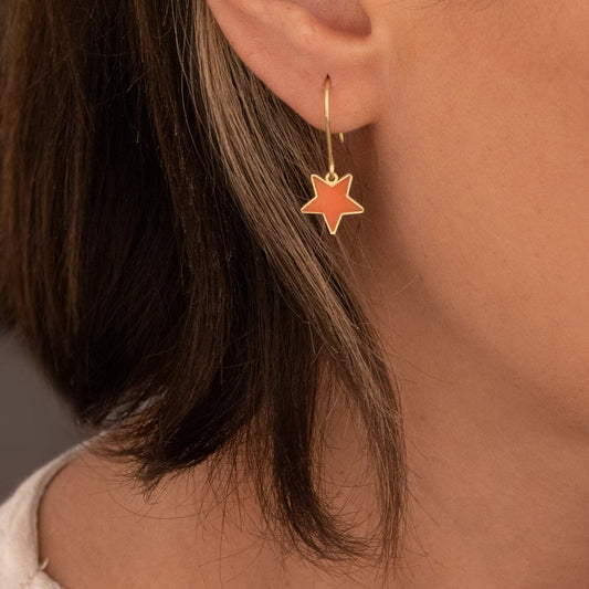 925 Sterling Silver Orange Star Earrings