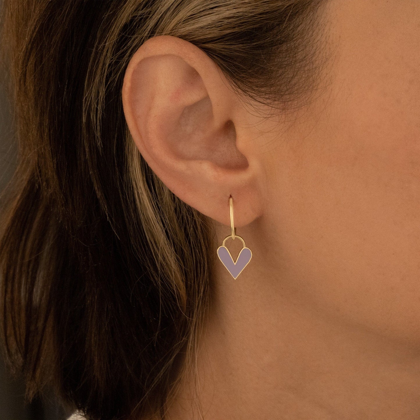 925 Sterling Silver Lilac Color Heart Earrings