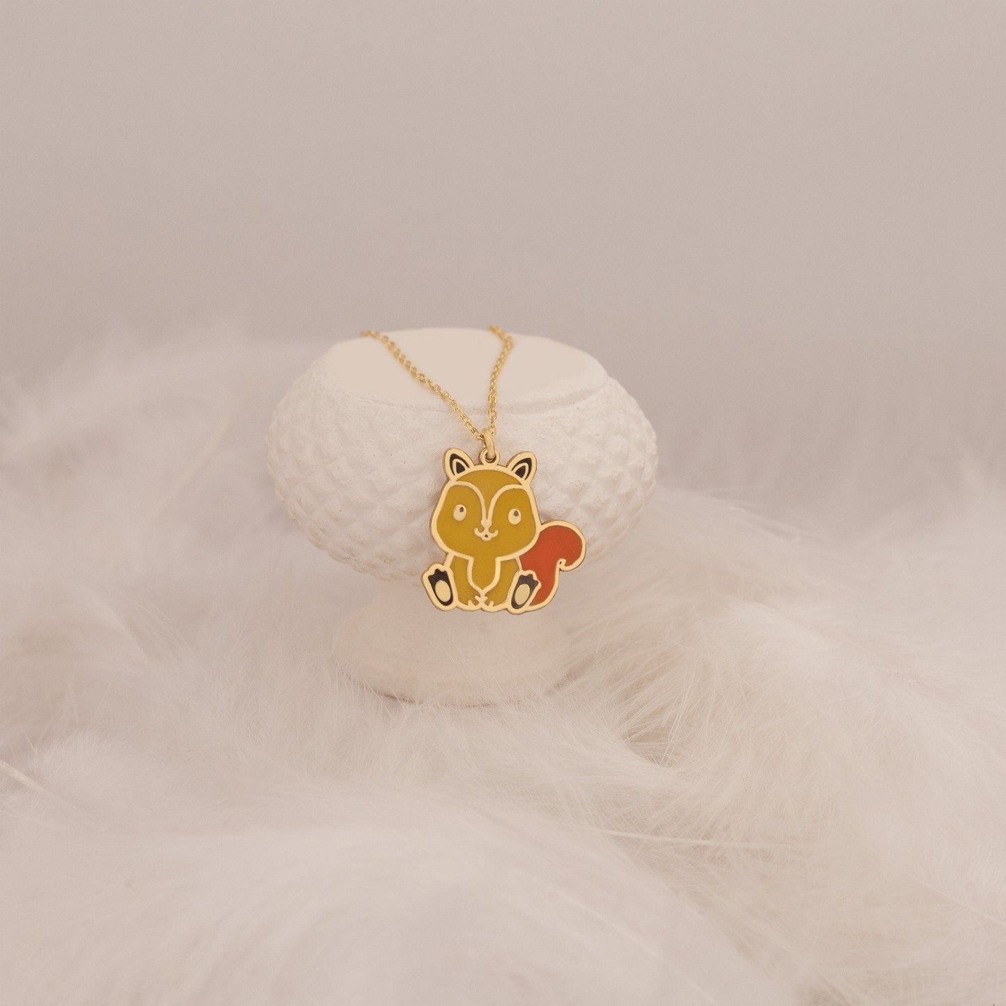 925 Sterling Silver Enamel Squirrel Necklace