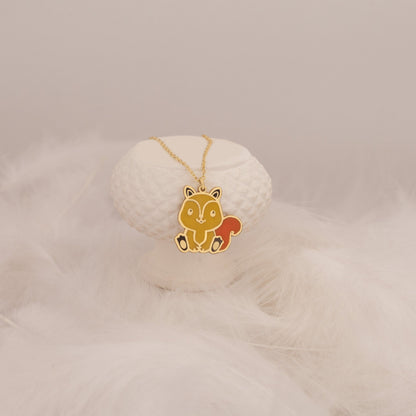 925 Sterling Silver Enamel Squirrel Necklace