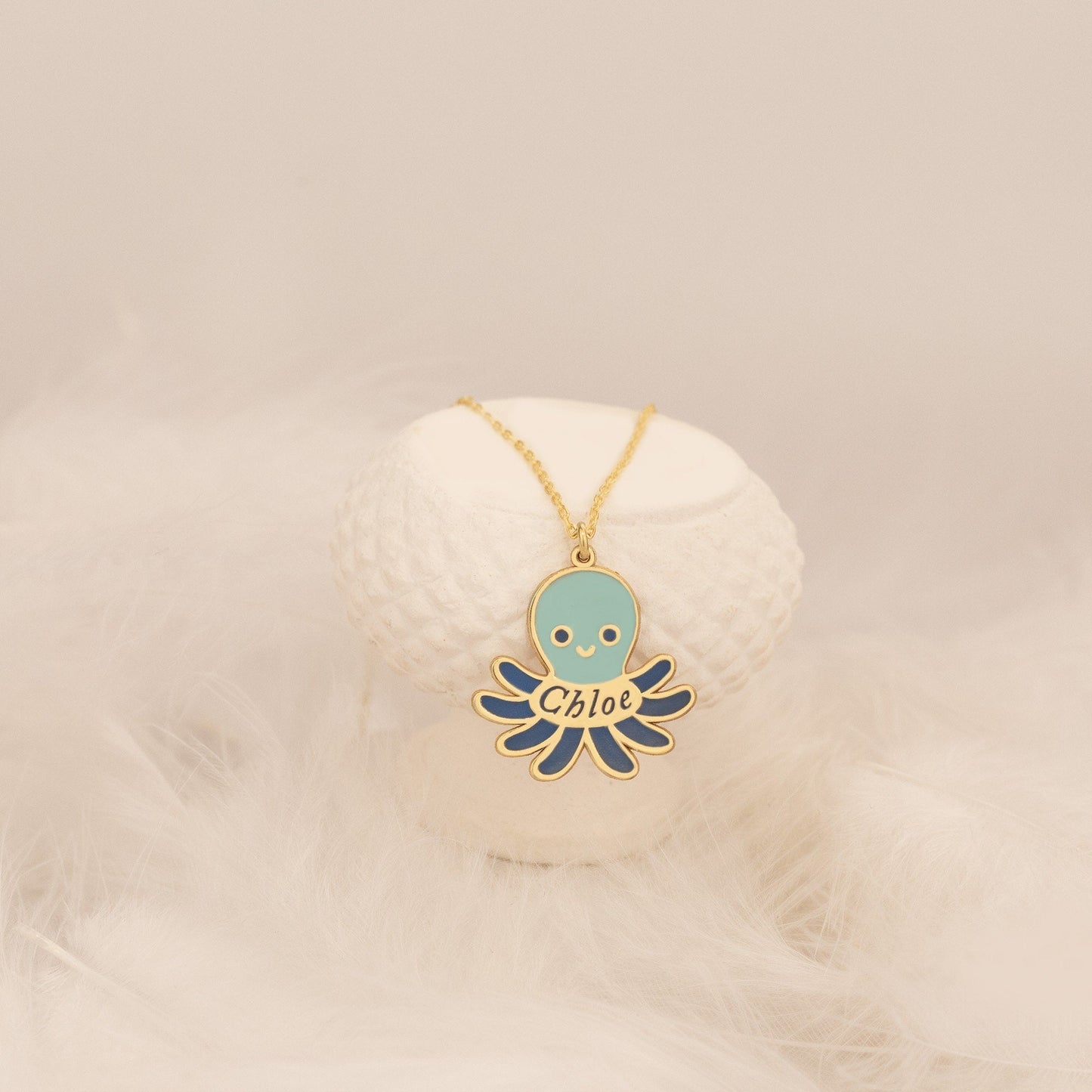 925 Sterling Silver Enamel Octopus Name Necklace