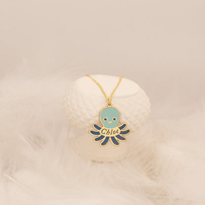 925 Sterling Silver Enamel Octopus Name Necklace