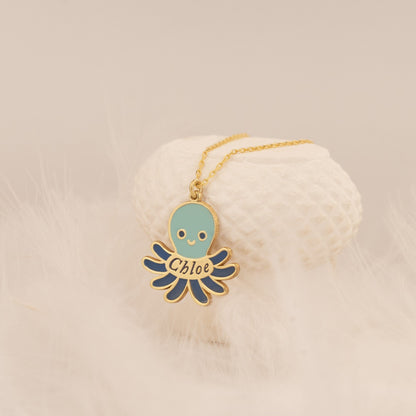 925 Sterling Silver Enamel Octopus Name Necklace